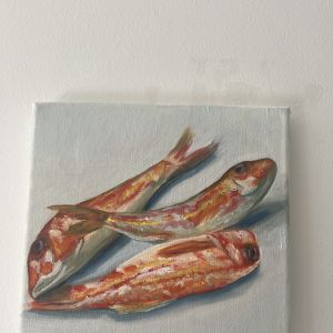 Red Mullets, oil on linen 0,20 x 0,20 cm, E 225