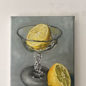 lemon in glass, oil on linen 0,18 x 0,24 cm, E250